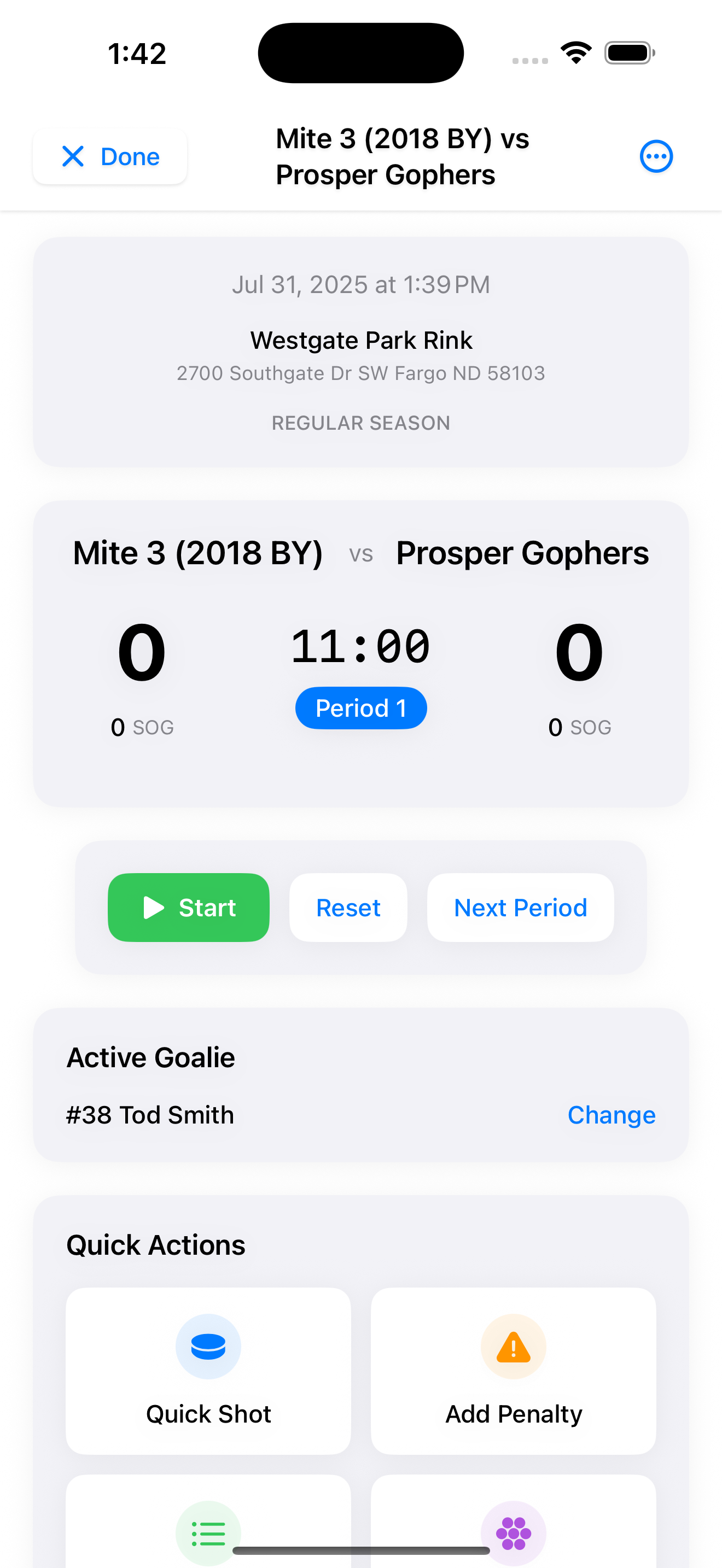 Live game tracking interface with player stats